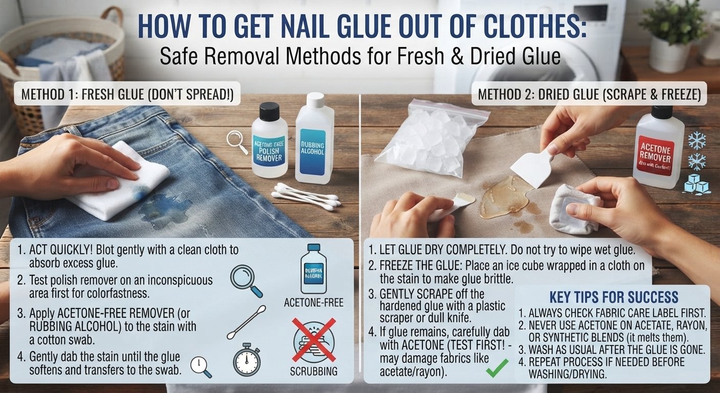 How to Get Nail Glue Out of Clothes Safe Removal Methods for Fresh and Dried Glue